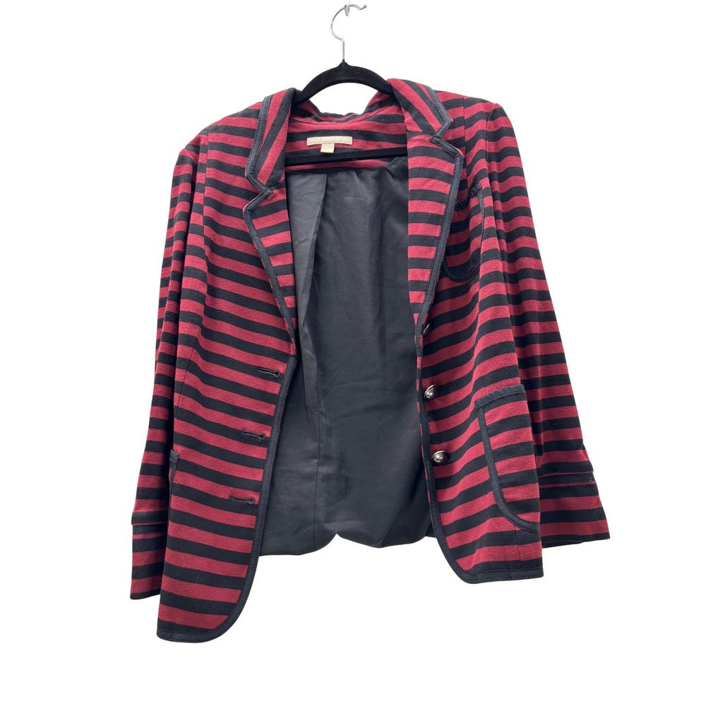 Banana Republic Womens Red Black Striped Knit Blazer Jacket Size 14 RN 54023